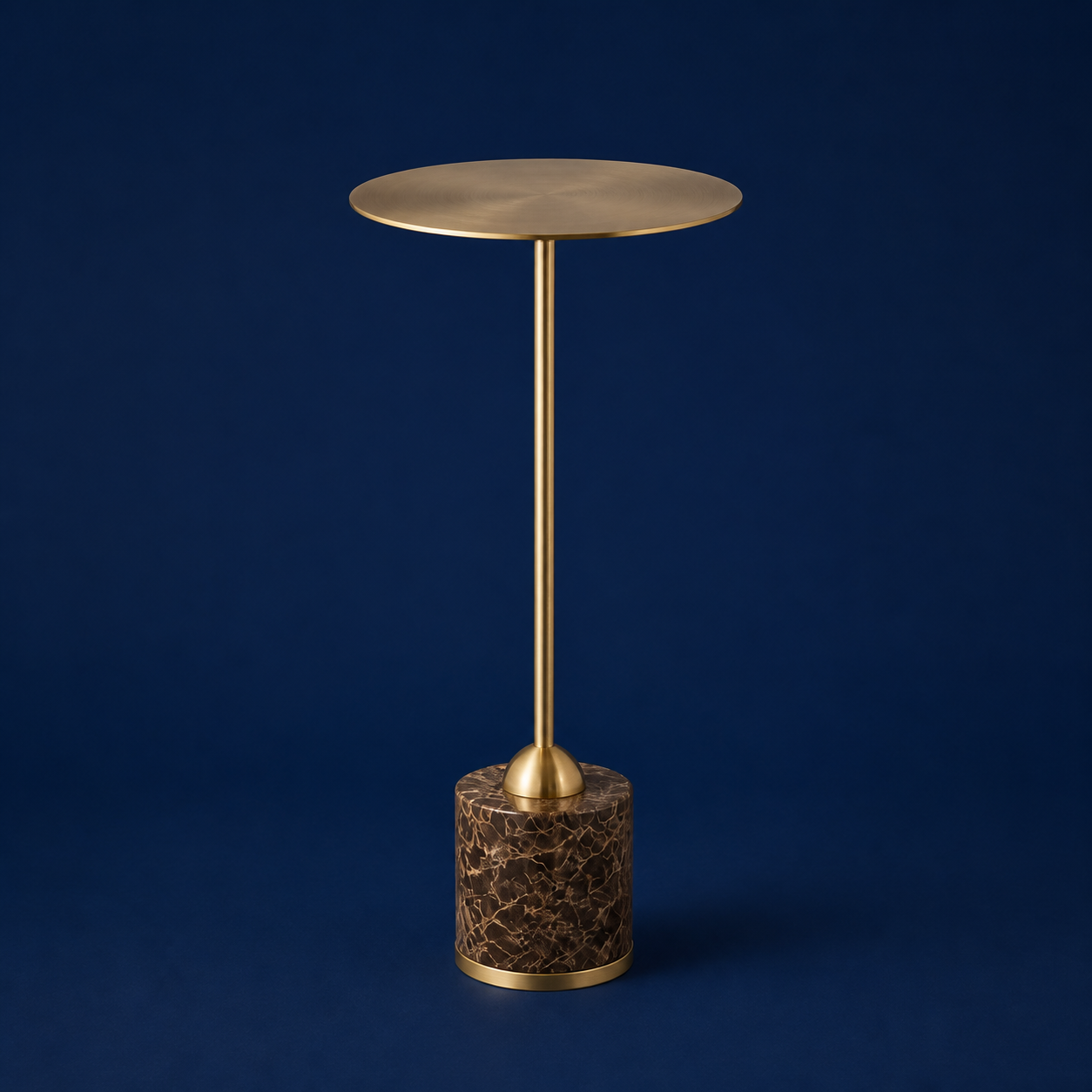 The Isabeau Drink Table against a deep cobalt-blue backdrop