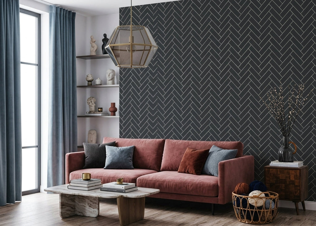 The Isaline Wallpaper | Onyx Herringbone