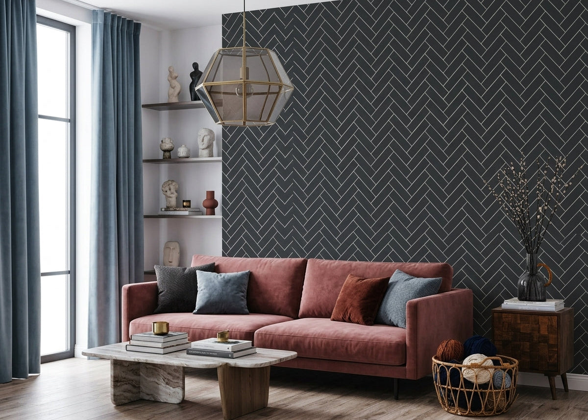 The Isaline Wallpaper | Onyx Herringbone