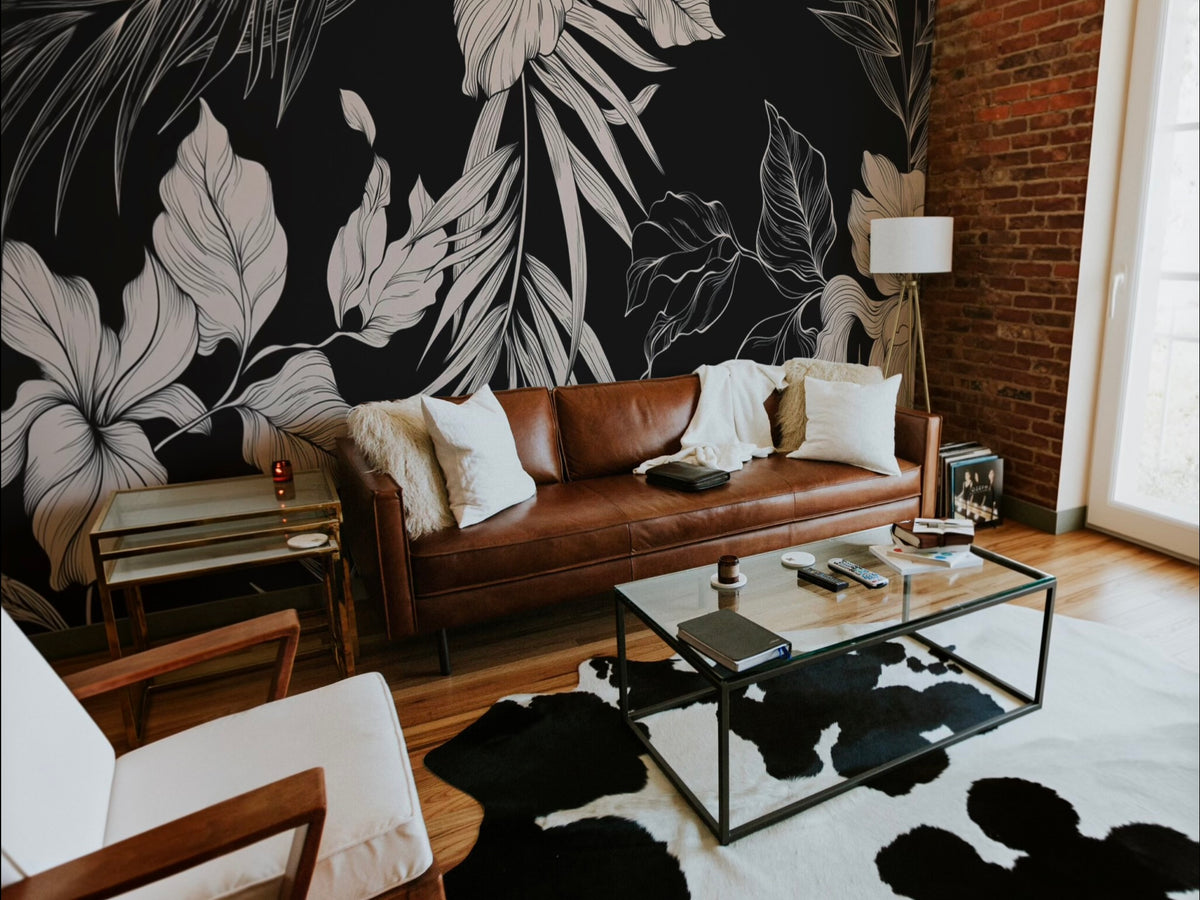 Sidonie Mural | Midnight Botanical Line Art