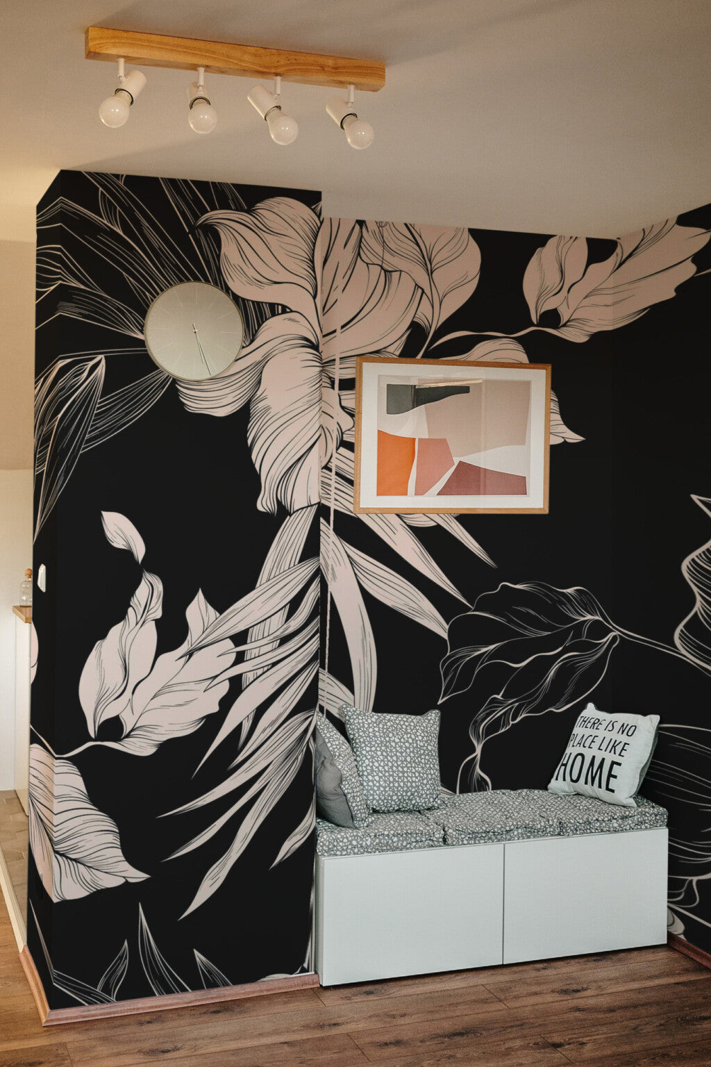 Sidonie Mural — Midnight Botanical Line Art — midnight floral garden removable wall