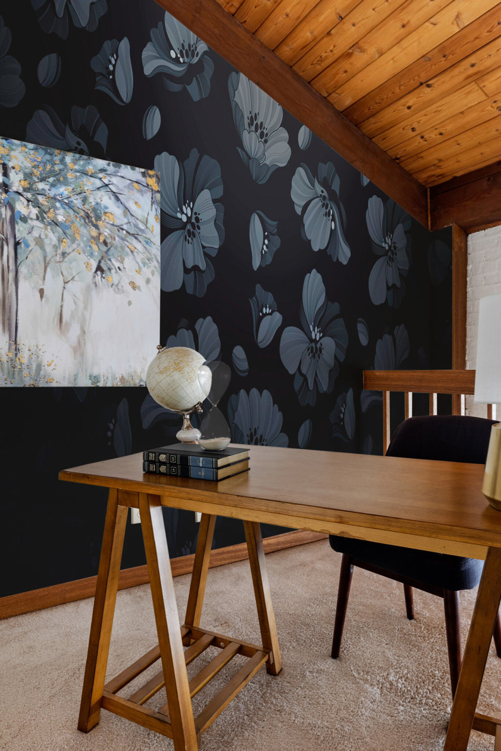 The Ninon Mural — Midnight Floral Rhythm — noir floral rhythm peel stick