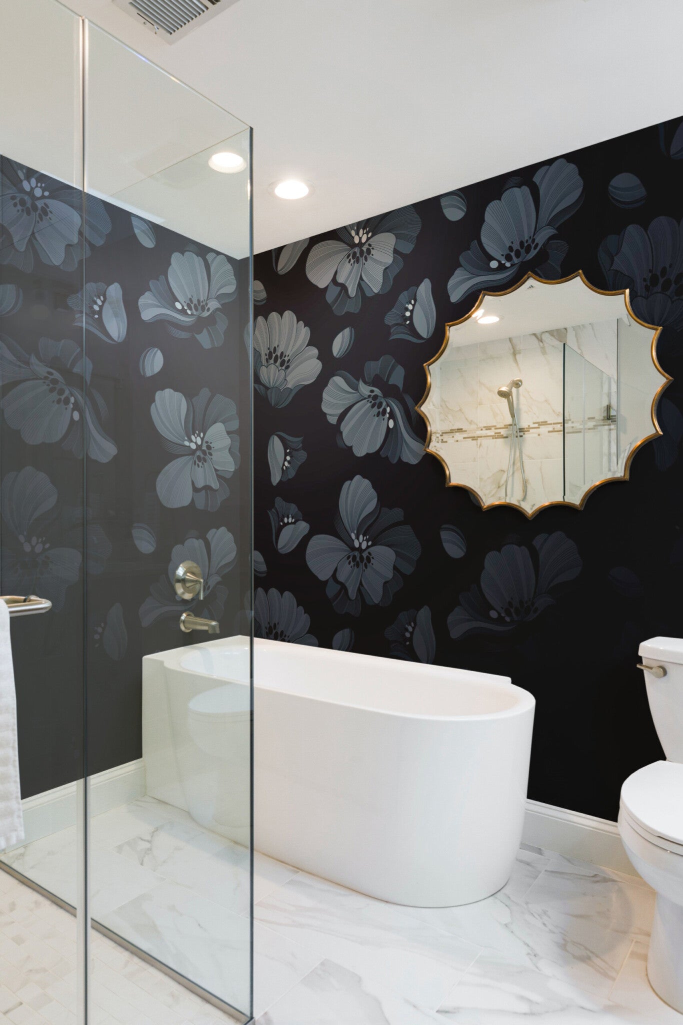 The Ninon Mural — Midnight Floral Rhythm — noir floral rhythm retro wallpaper