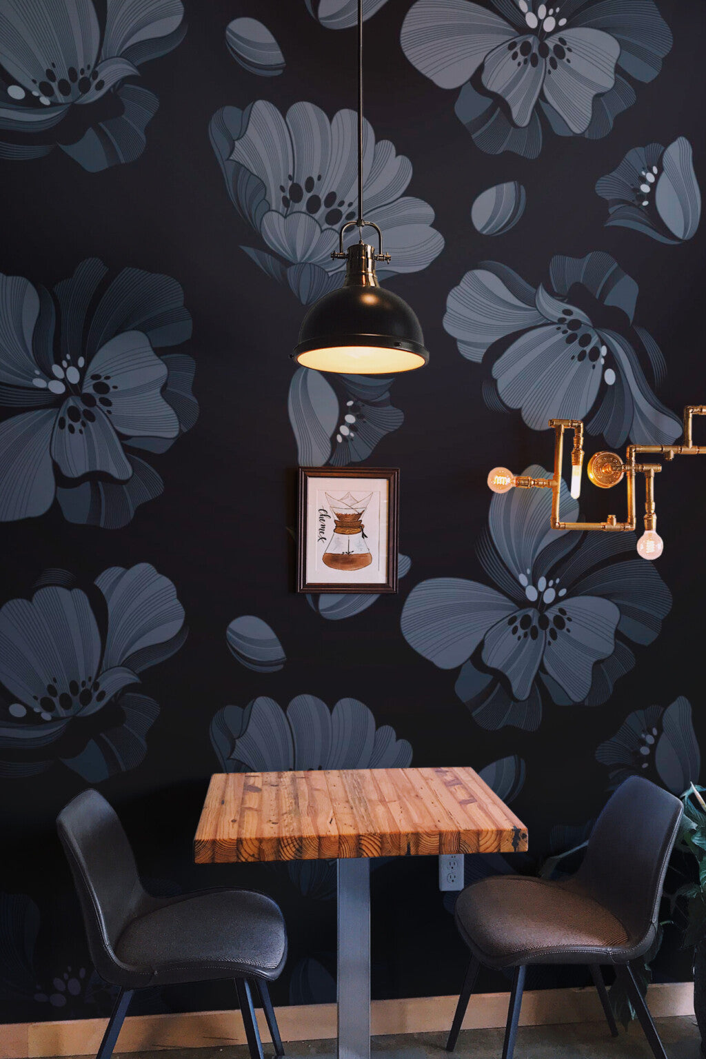 The Ninon Mural — Midnight Floral Rhythm — noir floral rhythm wall mural