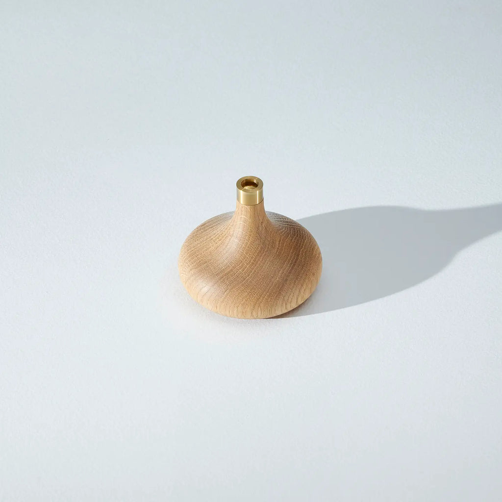 The Clovis Oak Candle Holder | Oiled Oak & Brass