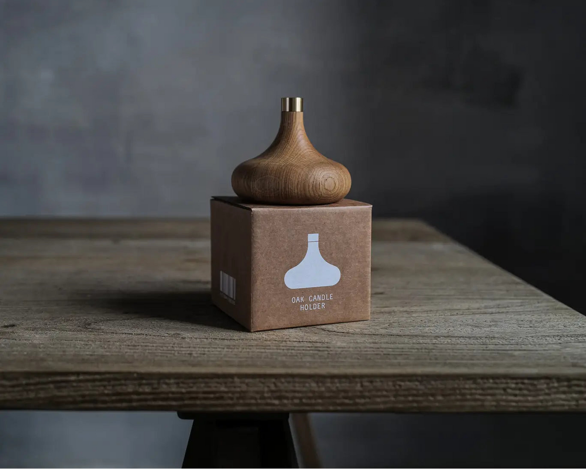 The Clovis Oak Candle Holder | Oiled Oak & Brass