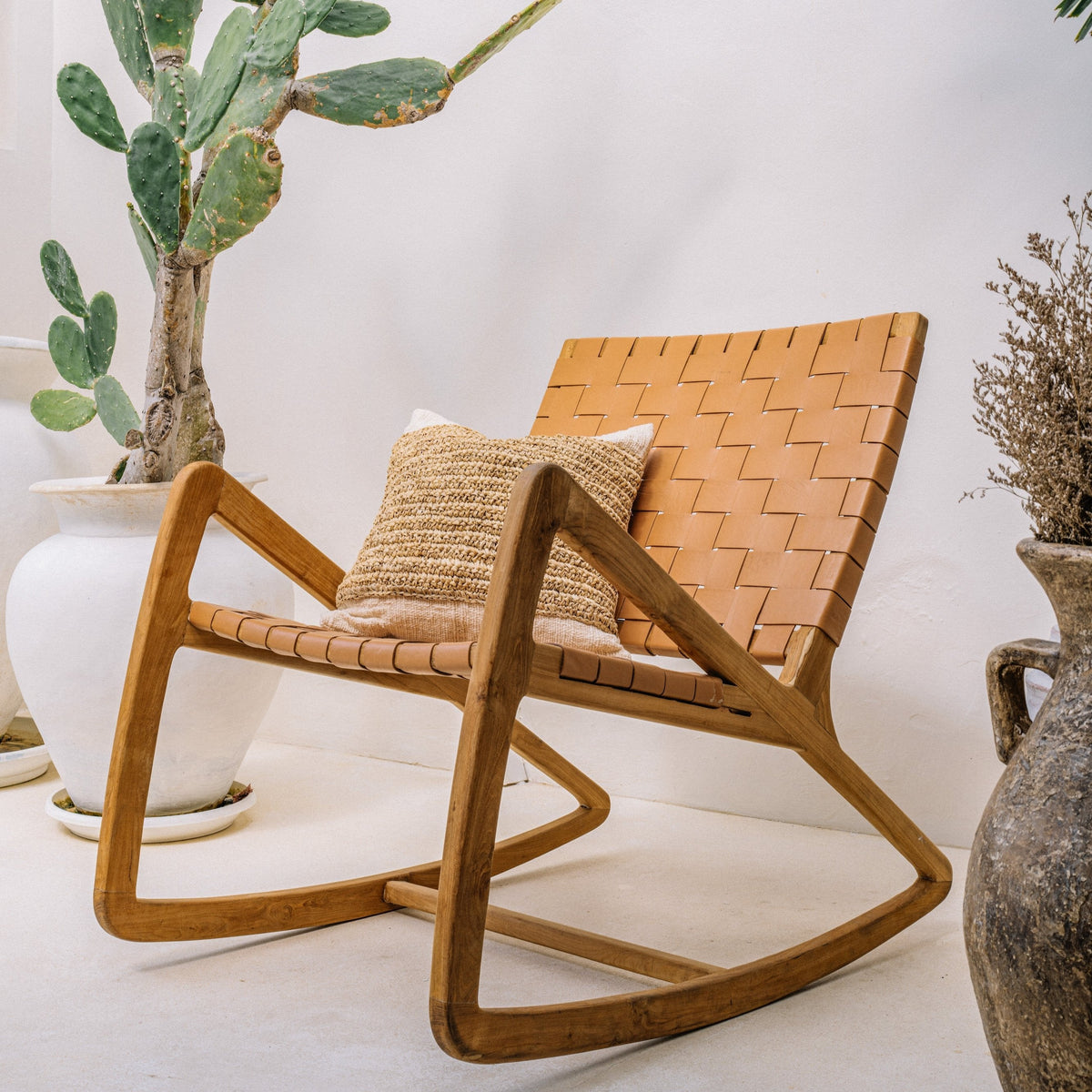The Rémi Rocking Chair | Handwoven Leather & Solid Wood