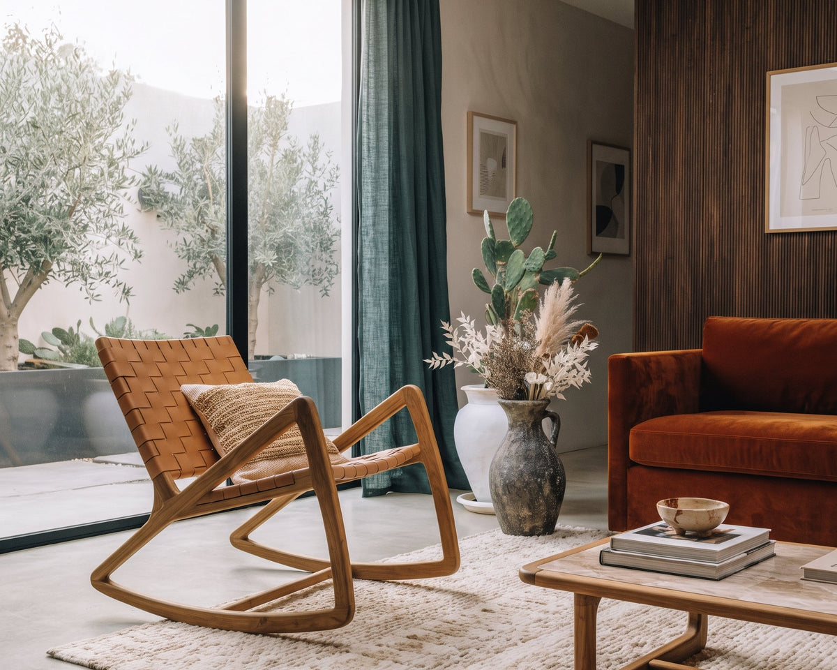 The Rémi Rocking Chair | Handwoven Leather & Solid Wood