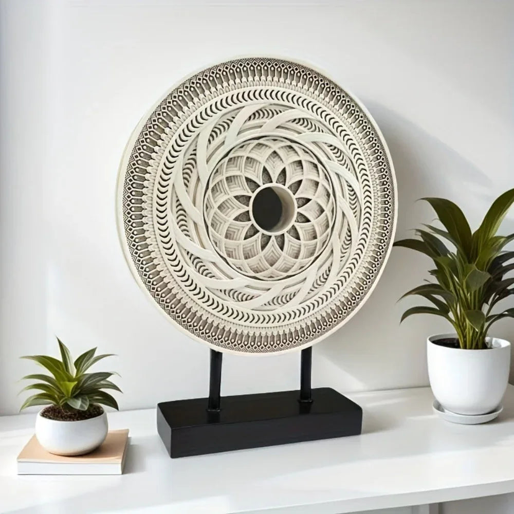 The Delphine Disc Sculpture — Hand-Carved Wood — product view