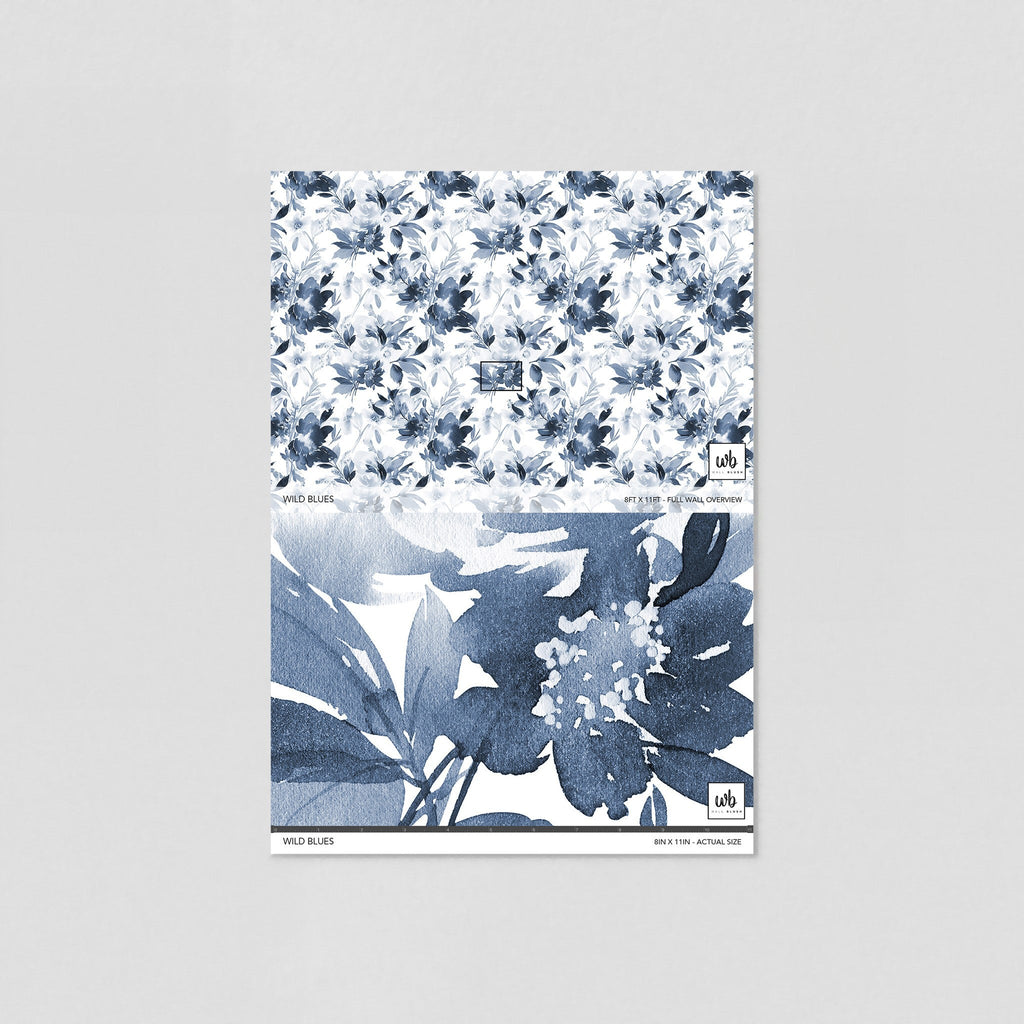 The Élodine Wallpaper — Indigo Watercolor Bloom — sample jpg