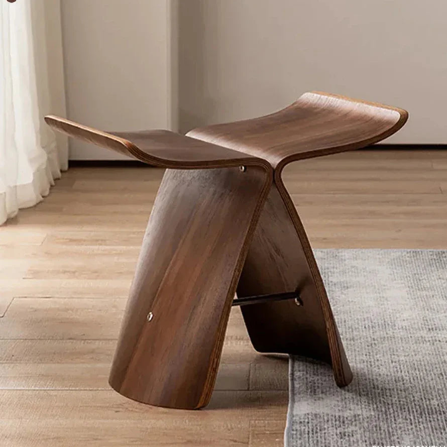 The Cléo Stool — Curved Wood & Steel — product view