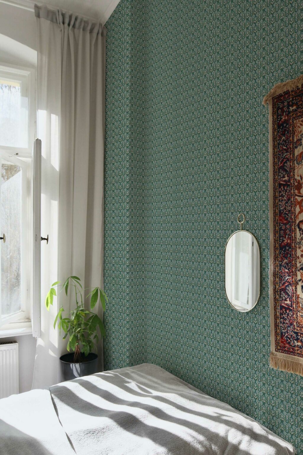 The Corentine Wallpaper — Forest Damask — vintage detailed damask peel stick