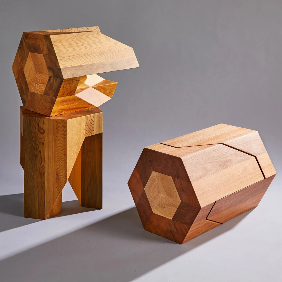 The Yosegi Stool Pair | Japanese Parquetry Wood